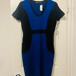 New York & Company Blue and Black Midi Dress